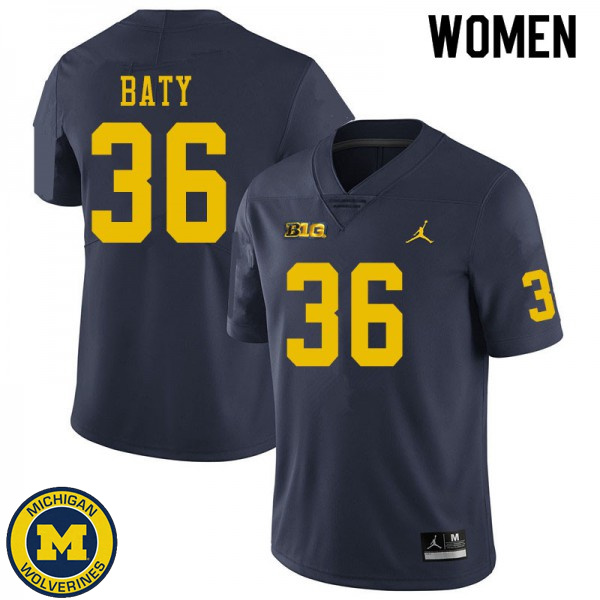 Women Michigan Wolverines #36 Ramsey Baty Navy Replica Game Jersey